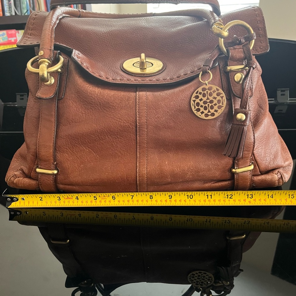 Coach Hampton Leather Carryall 15404 Brown Leather Handbag with Gold Accents